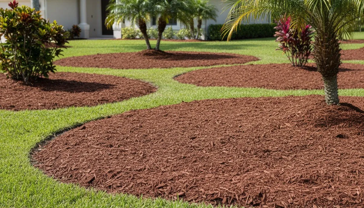 Fresh mulch installation with clean garden bed edges by landscapers in Fort Lauderdale, FL